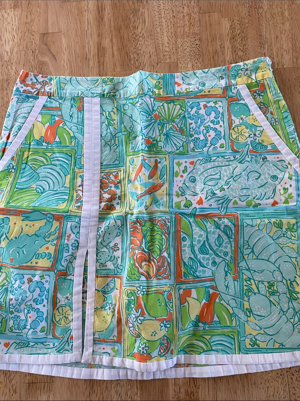 Lilly Pulitzer Aqua Tile-Print Skort with White Trim Just Add Lemon